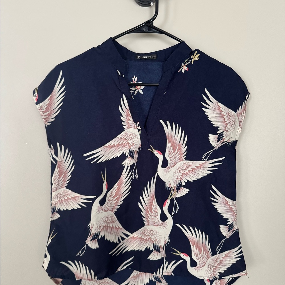 SHEIN Pink Boxy Cap Sleeve Blouse with Mandarin Collar